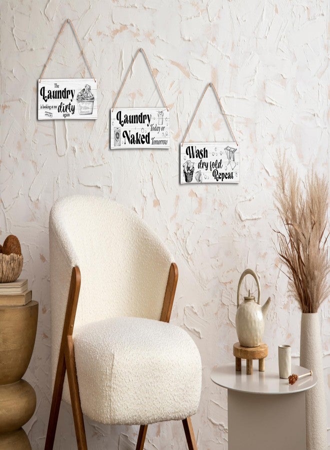 Zmyollo Laundry Room Wall Decor Sign, 3Pieces Laundry Room Rules Wooden Sign With Rope, Wash Dry Fold Repeat Wall Art Decor For Farmhouse Home Washroom Bathroom Restroom, B29 - Image 5